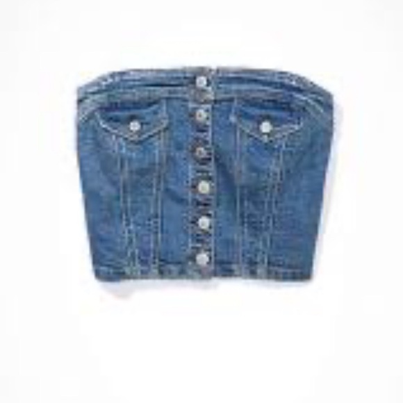 American Eagle denim crop strapless corset tube top bustier size small NEW - Picture 1 of 4